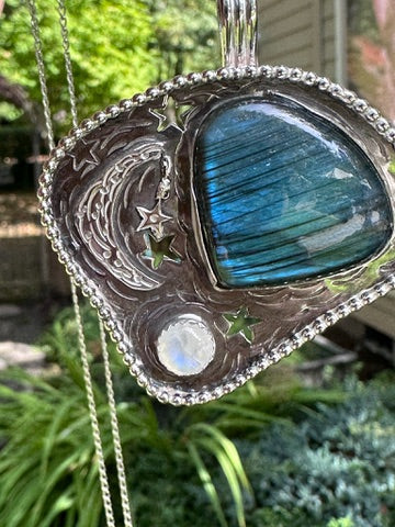 Labradorite Moon and Stars Pendant (936)