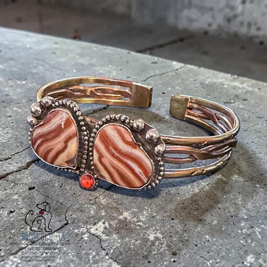 🧡 Crazy Lace Agate Heart Cuff Red Striped