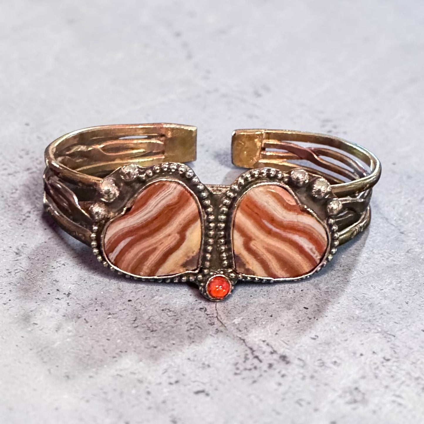 🧡 Crazy Lace Agate Heart Cuff Red Striped