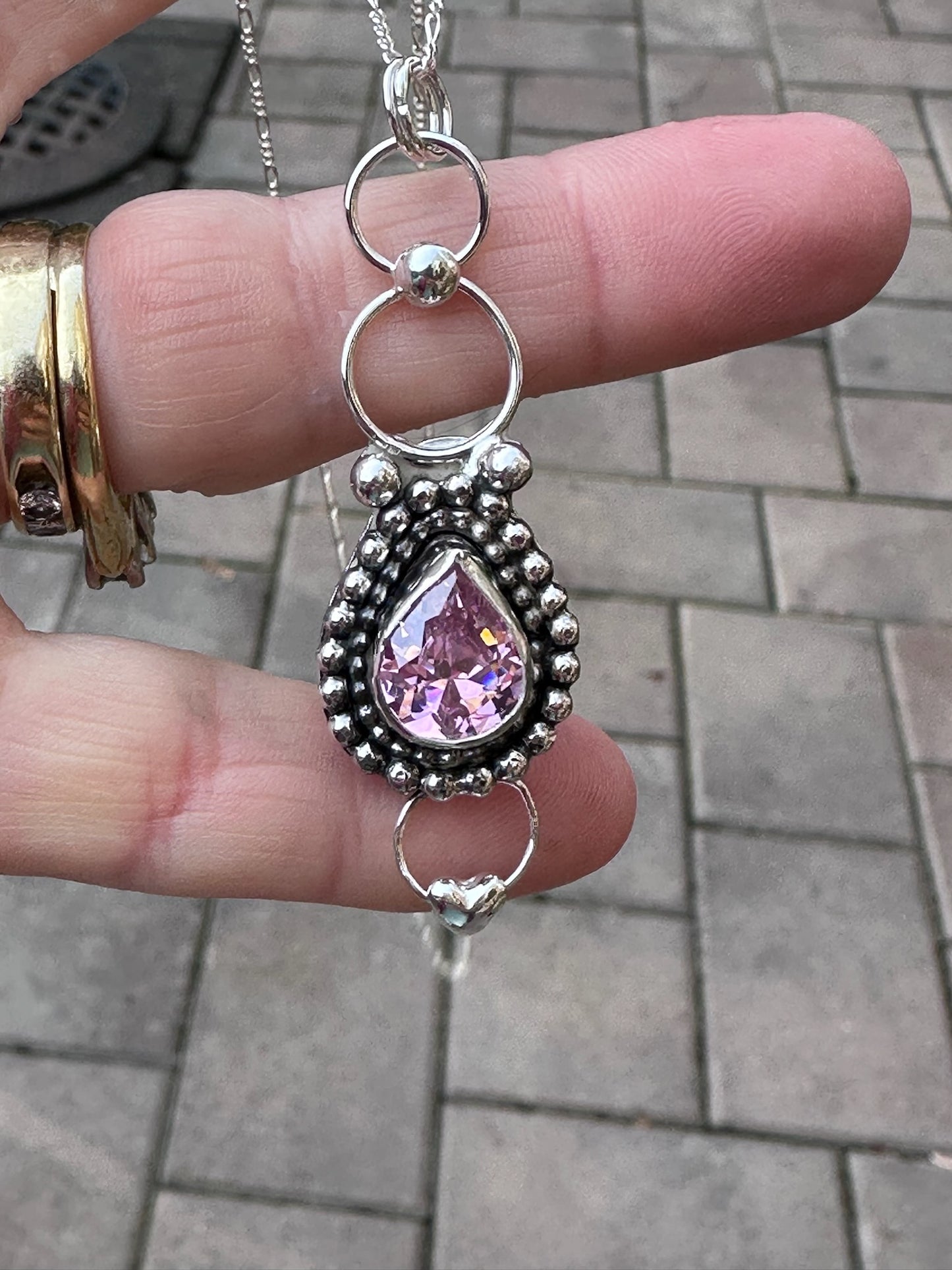 Pink Sapphire Teardrop Pendant Necklace