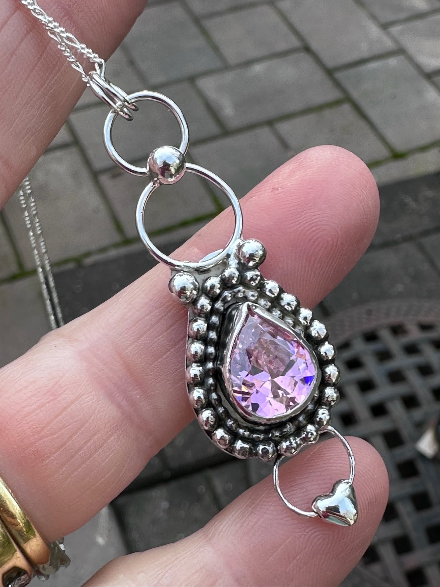 Pink Sapphire Teardrop Pendant Necklace