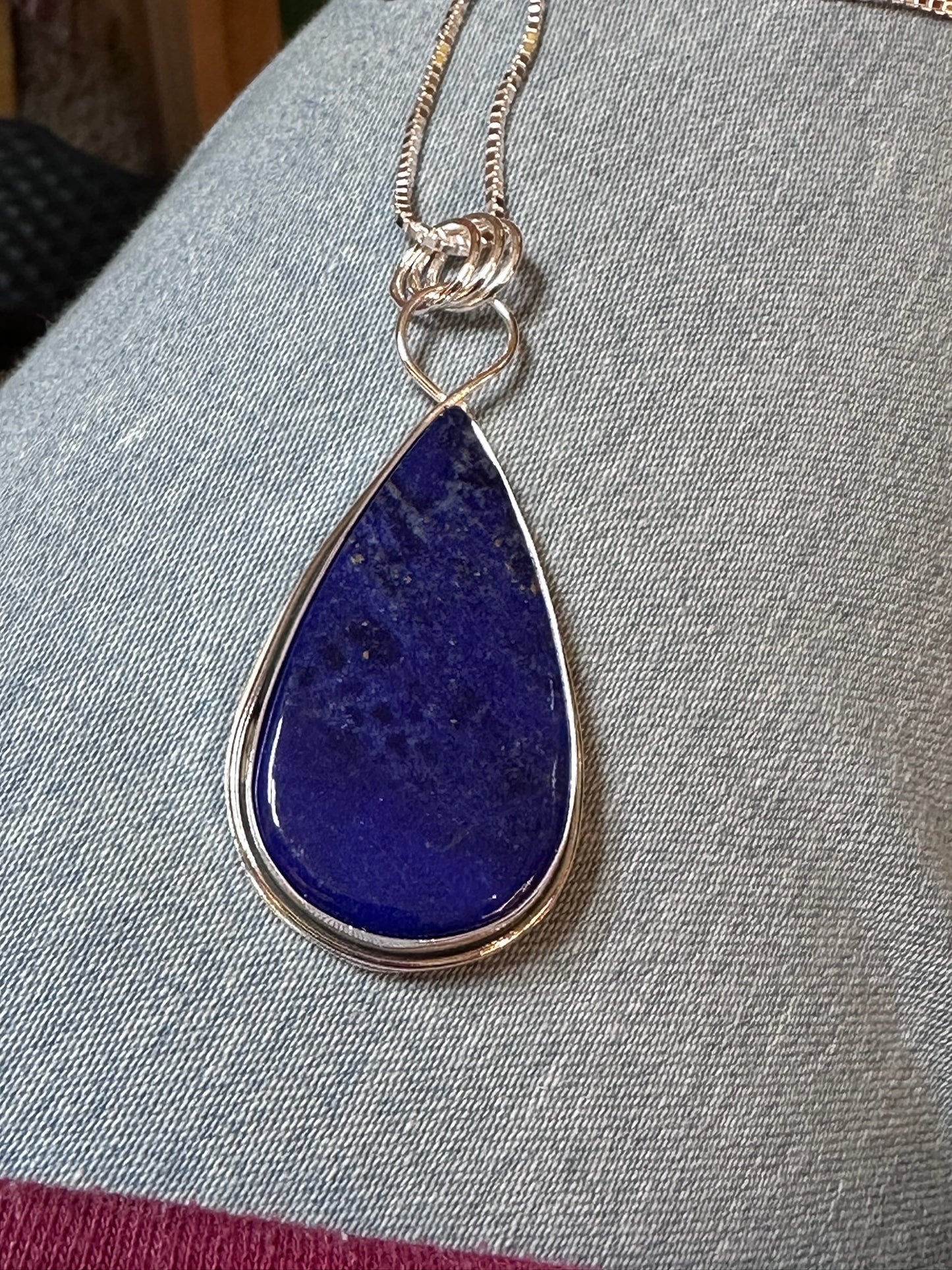 Blue Lapis Teardrop Sterling Silver Pendant Necklace