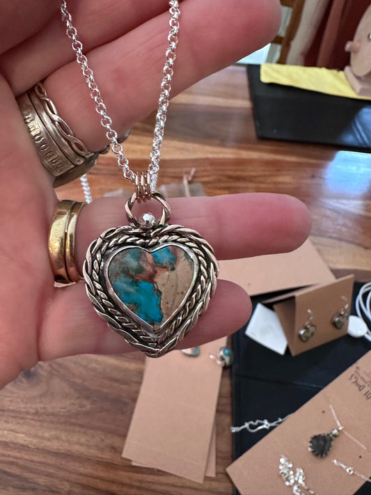 💎 Heart of Earth Necklace – Sediment Stone Pendant in Red Brass & Sterling Silver (1102)