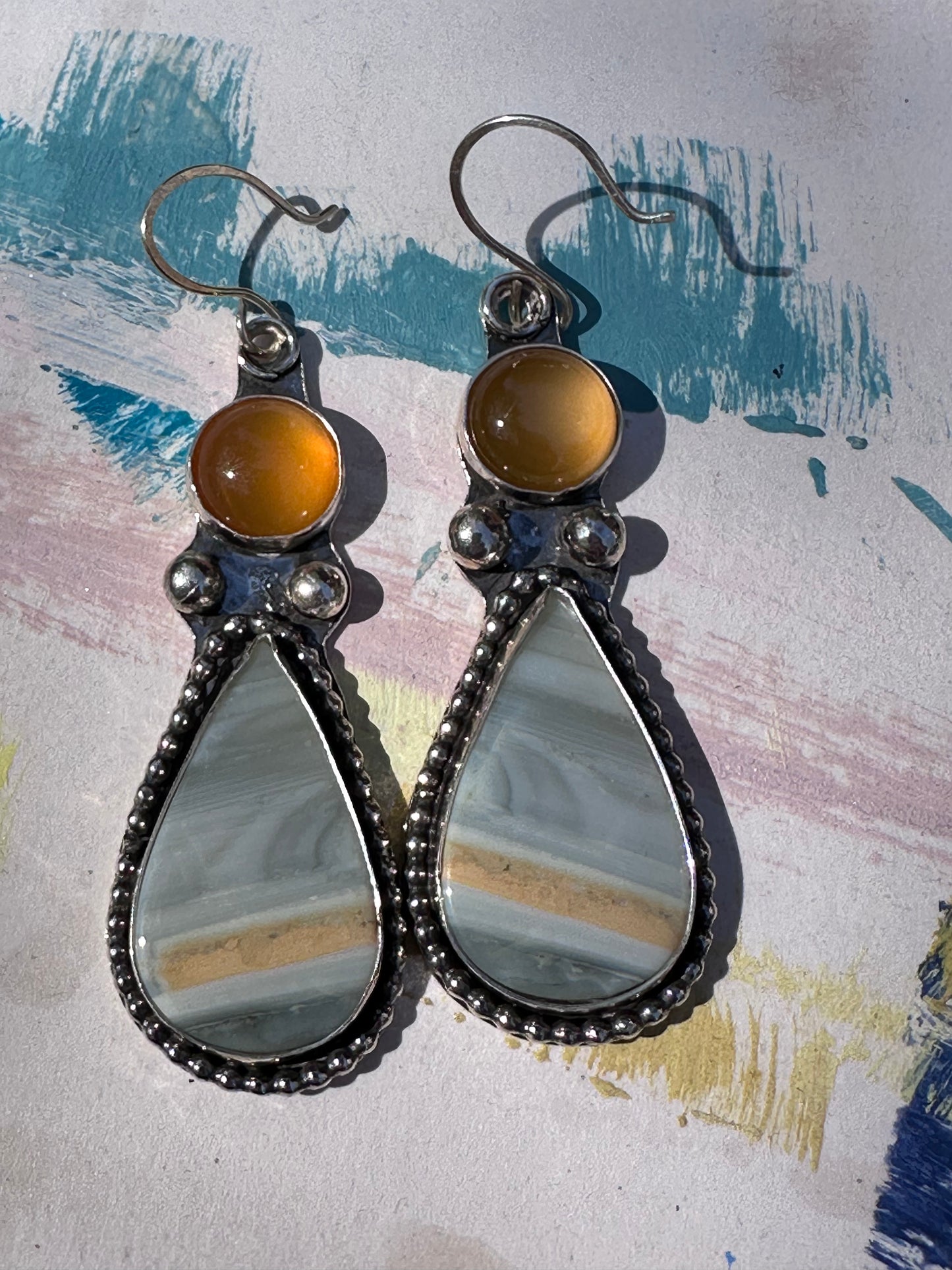 Agate Sterling Silver Angel Earrings - one of a kind