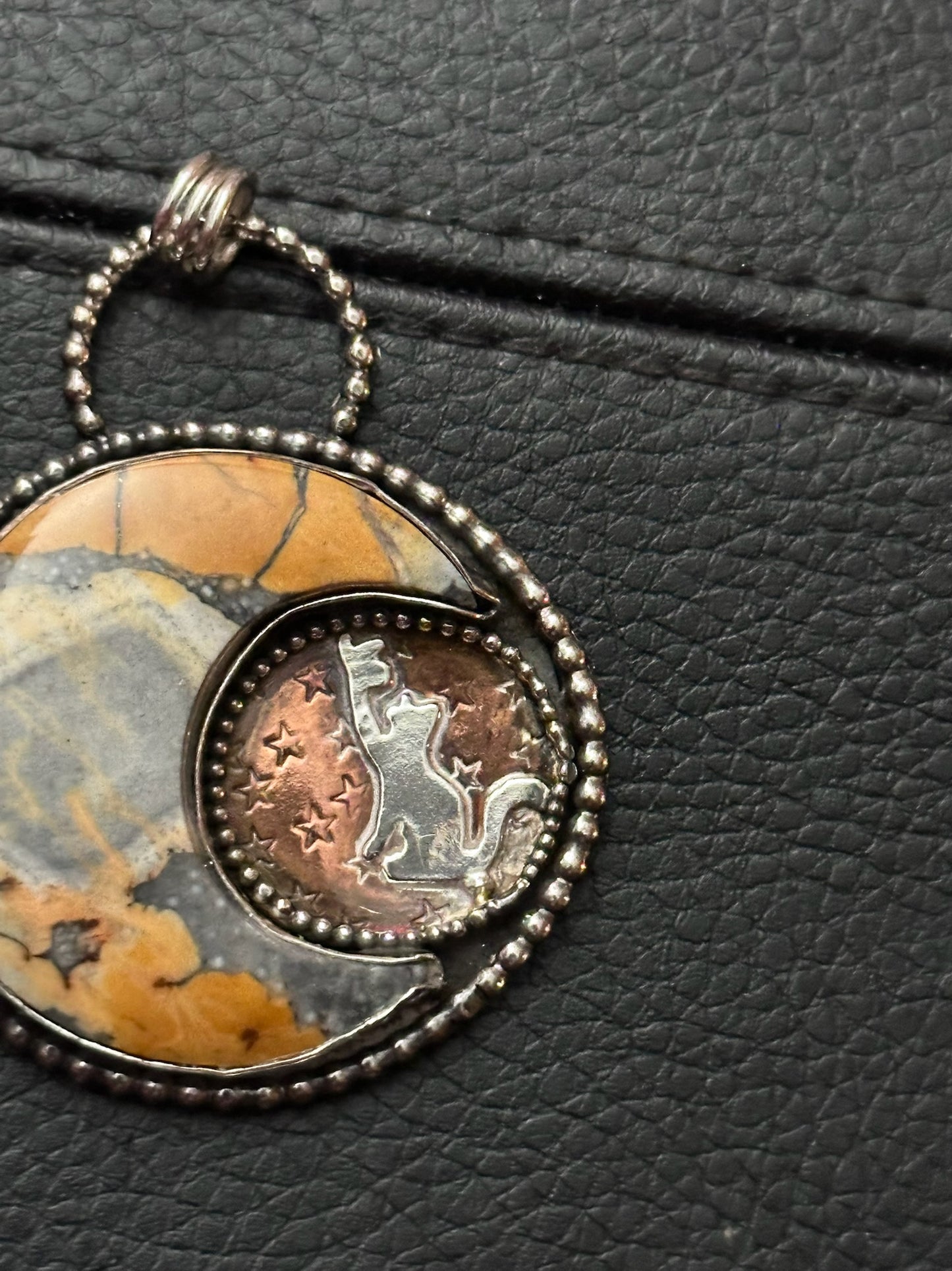 🐾 Maligano Jasper Moon & Cat Pendant – Sterling Silver Statement Jewelry (2052)