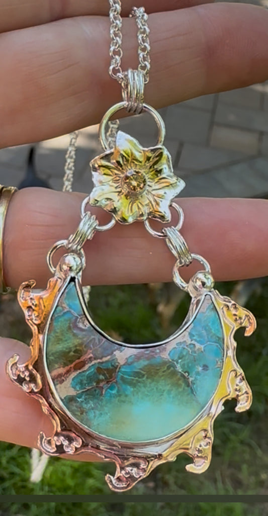 Sediment Moon Waves and Sunflower Pendant (D1082