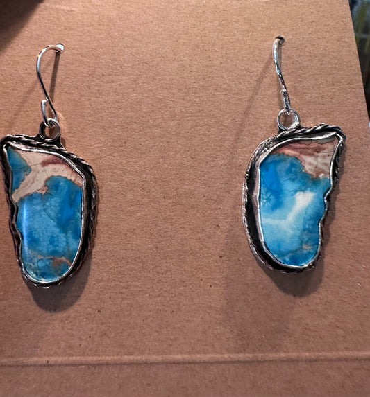 🦋 Butterfly Earrings – Sediment Stone with Twisted Sterling Silver (1096)