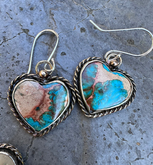 💎 Heart of Earth Earrings – Sediment Stone Hearts with Red Brass & Sterling Silver (1105)