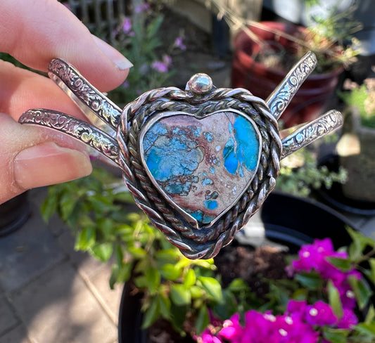 💎 Heart of Earth Cuff Bracelet – Sediment Stone in Sterling Silver with Red Brass Accents (1108)