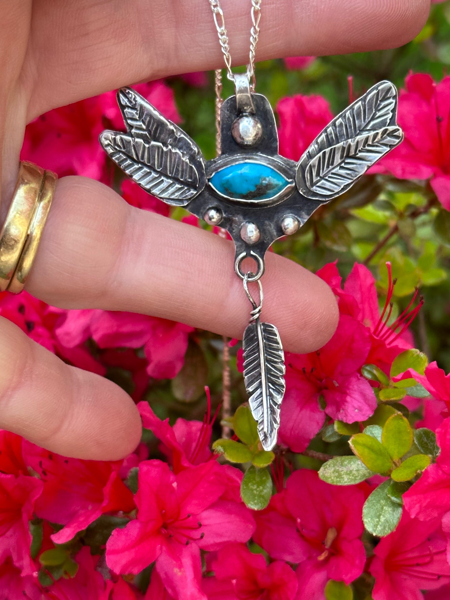 Turquoise and Feather Bohemian Pendant (300)