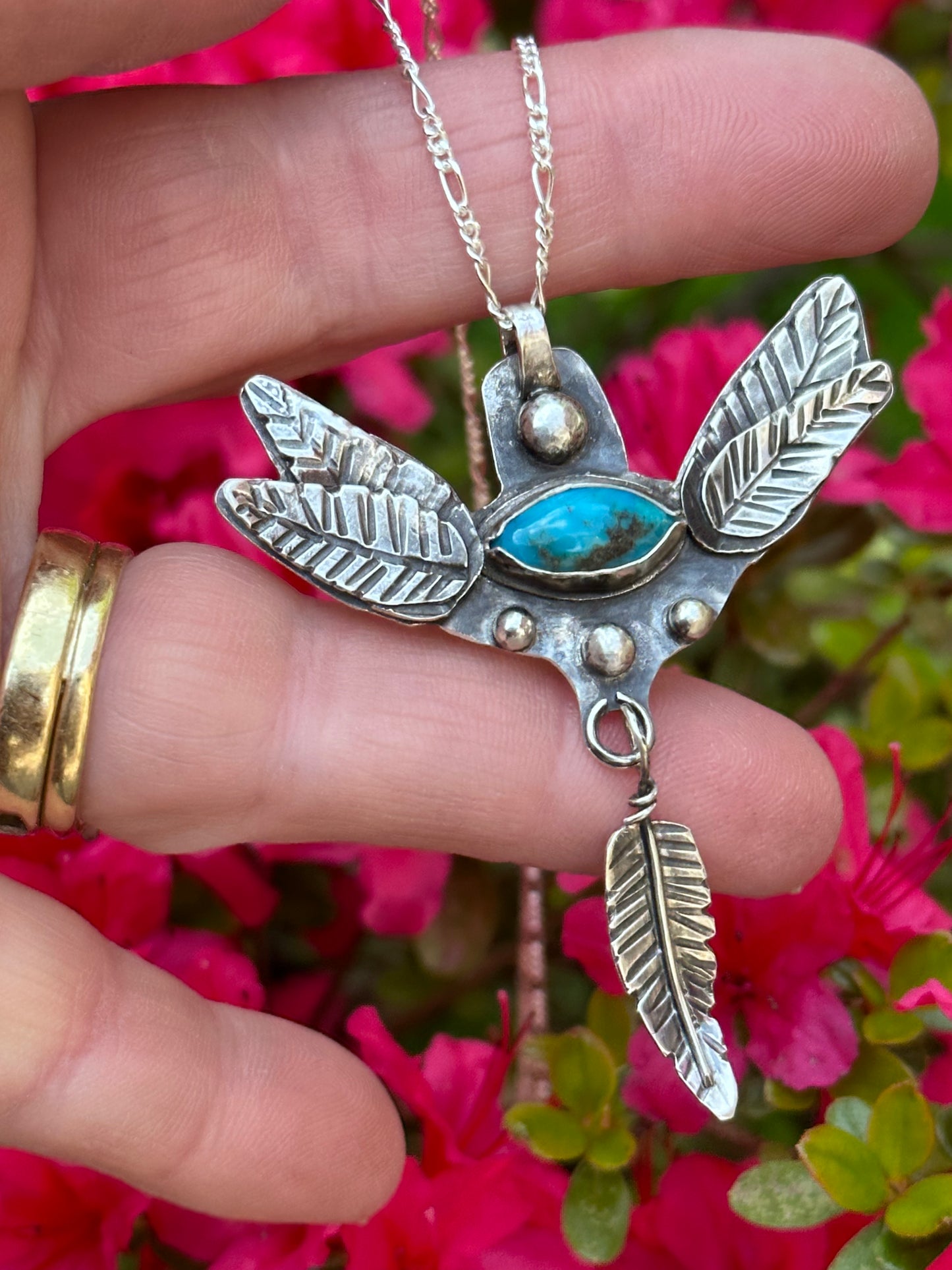 Turquoise and Feather Bohemian Pendant (300)