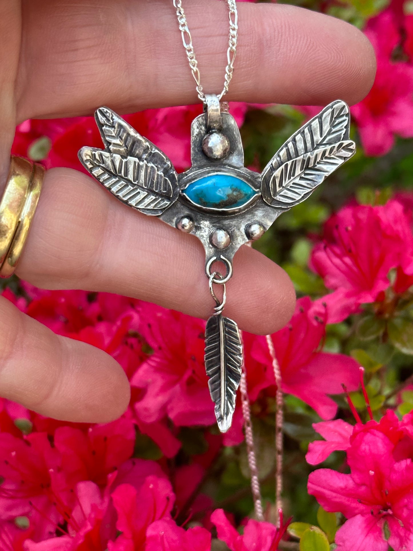 Turquoise and Feather Bohemian Pendant (300)