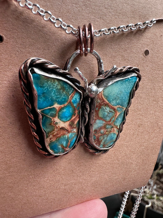 Sediment Butterfly Pendant – Sterling Silver with Red Brass Twisted Wire ( 1114)