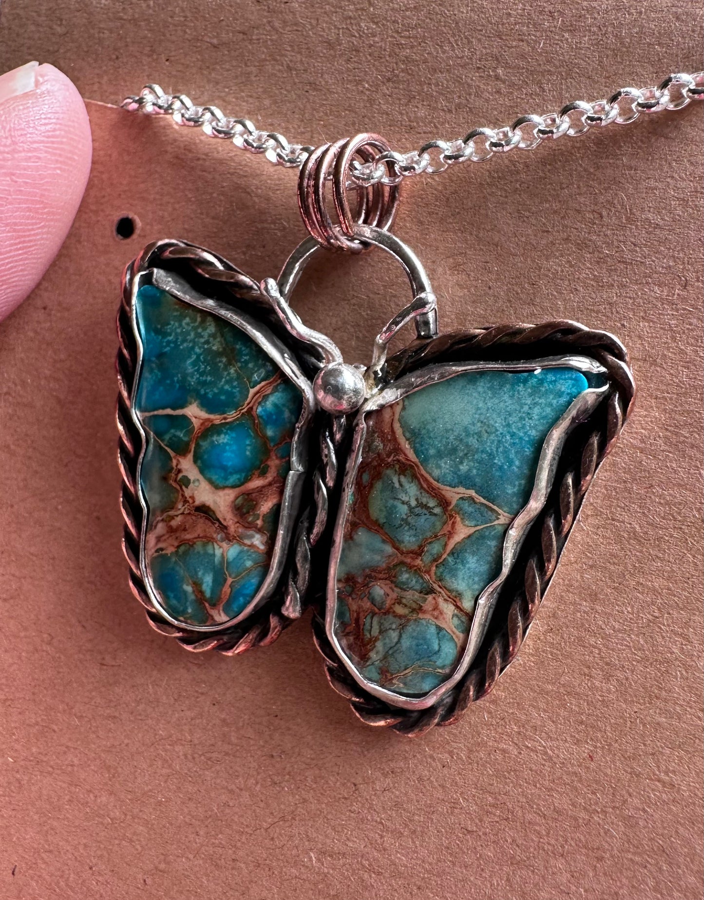 Sediment Butterfly Pendant – Sterling Silver with Red Brass Twisted Wire ( 1114)