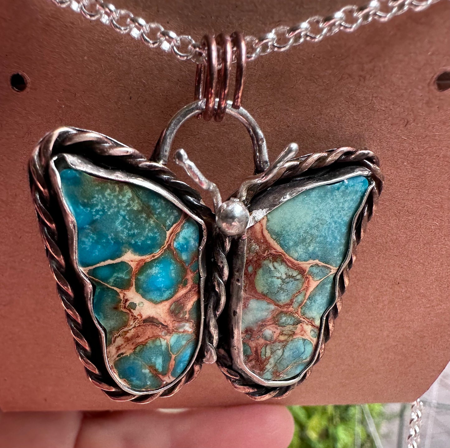 Sediment Butterfly Pendant – Sterling Silver with Red Brass Twisted Wire ( 1114)
