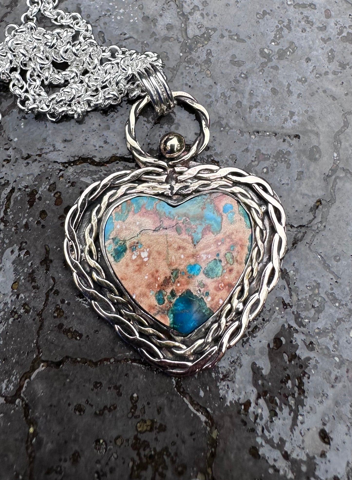 💎 Heart of Earth Necklace – Sediment Stone Pendant in Red Brass & Sterling Silver (1102) (Copy)