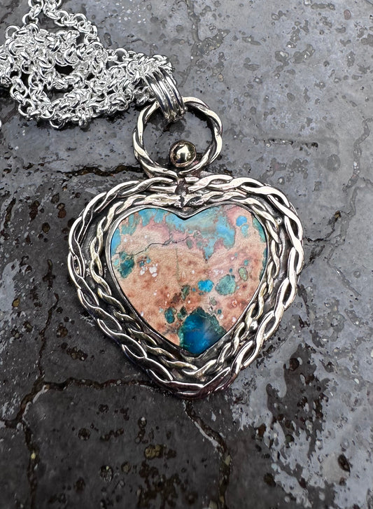 💎 Heart of Earth Necklace – Sediment Stone Pendant in Red Brass & Sterling Silver (1102) (Copy)
