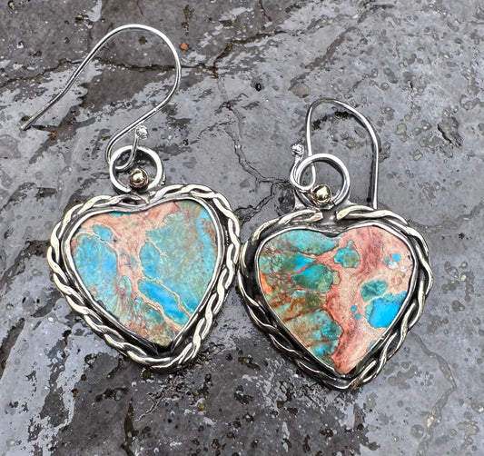 💎 Heart of Earth Earrings – Sediment Stone Hearts with Red Brass & Sterling Silver (1134) (Copy)
