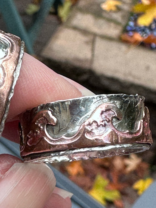 *Custom Sterling Silver Chunky Ring with Copper Waves