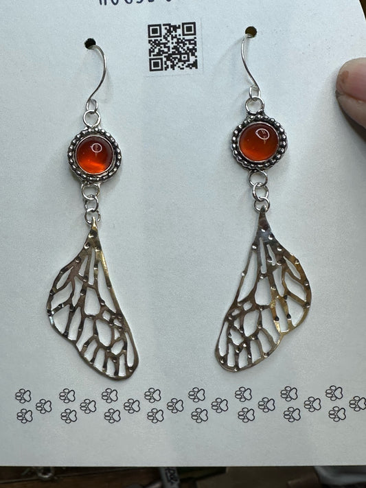 Agate and Butterfly Drop Earrings