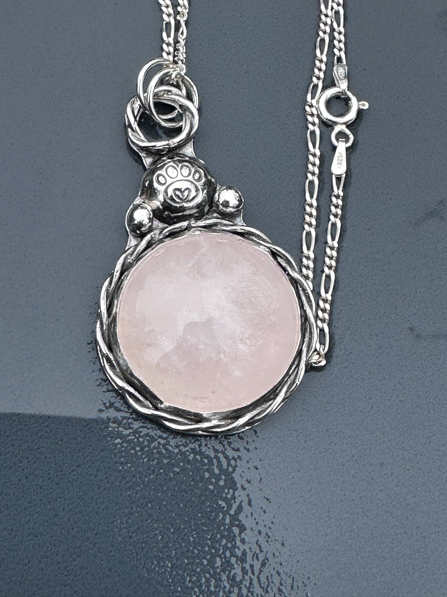 Rose Quartz with Twisted Wire and Dog Paw