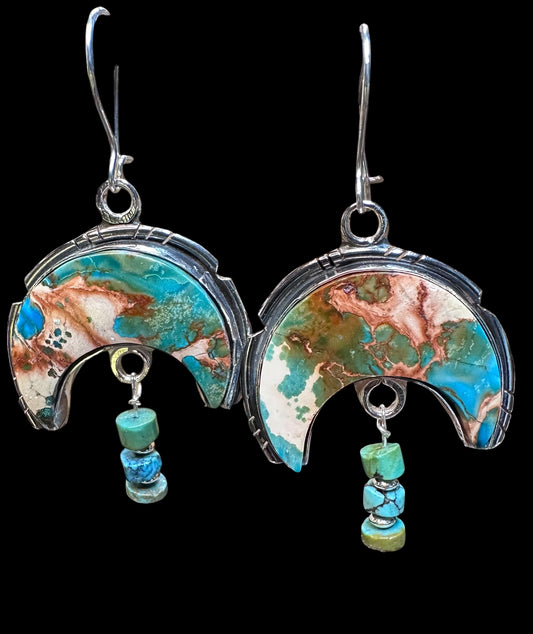 🌙 Sediment + Turquoise Crescent Earrings