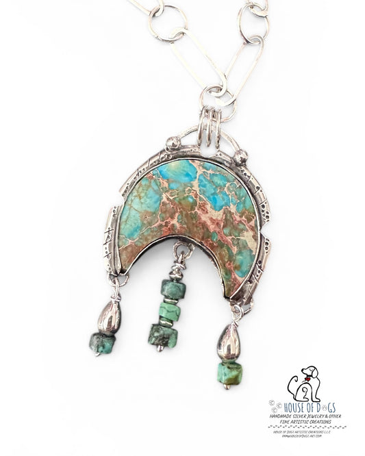 🌙 Sediment + Turquoise Crescent Pendant