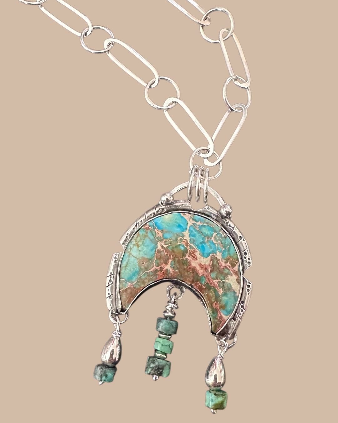 🌙 Sediment + Turquoise Crescent Pendant