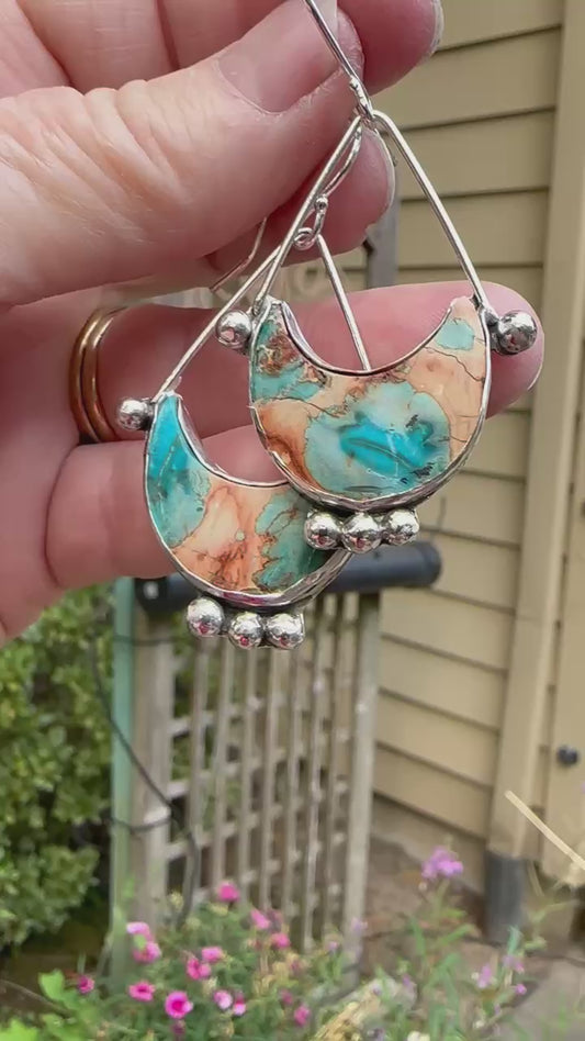 🌙 Crescent Moon Earrings – Sediment Stone with Sterling Silver Accents (1102)